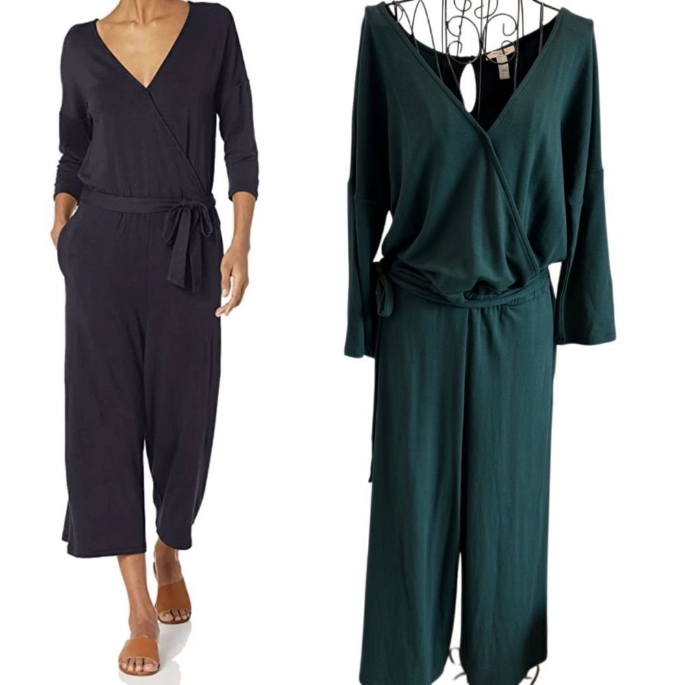 Daily Ritual- Oversized Emerald Green Soft Wide Leg Elbow-Sleeve Jumpsuit, XL